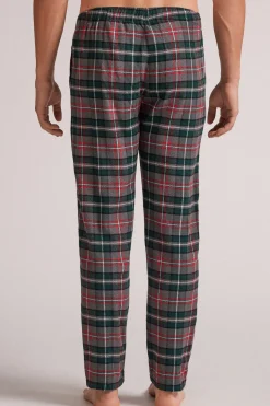 Pantaloni Tela di Cotone Garzata Check Grigio