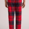 Pantaloni Tela di Cotone Garzata Check Rosso