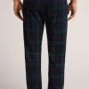 Pantaloni Tela di Cotone Garzata Stampa Check Blu/Verde