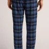 Pantaloni Tela di Cotone Garzata Stampa Check Blu Denim