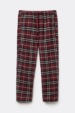 Pantaloni Tela di Cotone Garzata Stampa Check Burgundy