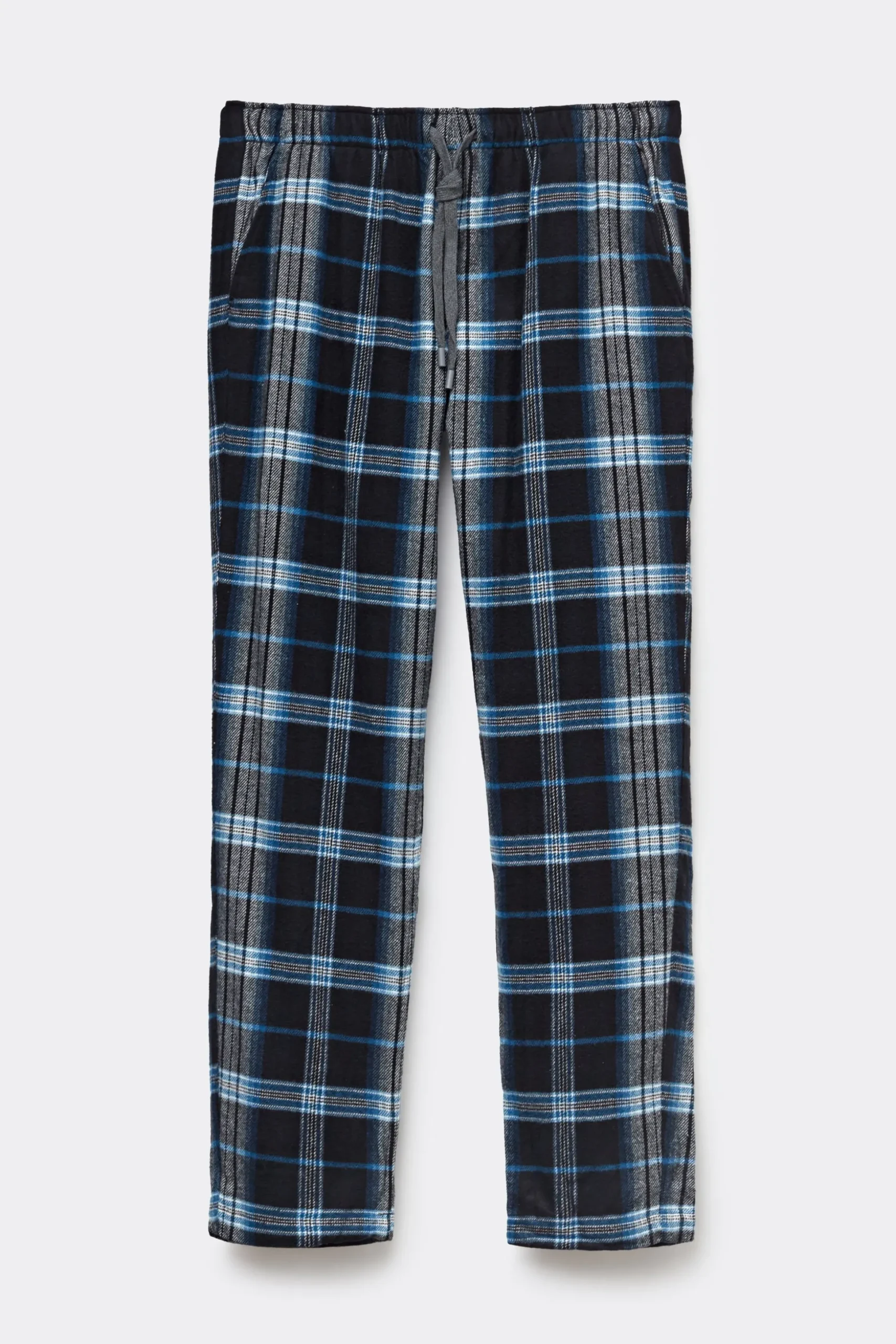 Pantaloni Tela di Cotone Garzata Stampa Check Nero Celeste
