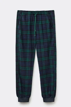 Pantaloni Tela di Cotone Garzata Stampa Check Blu/Verde