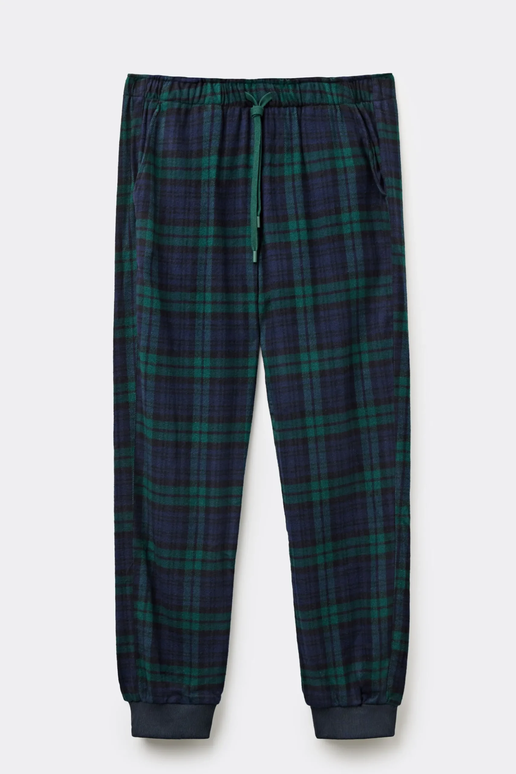 Pantaloni Tela di Cotone Garzata Stampa Check Blu/Verde