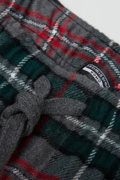 Pantaloni Tela di Cotone Garzata Check Grigio