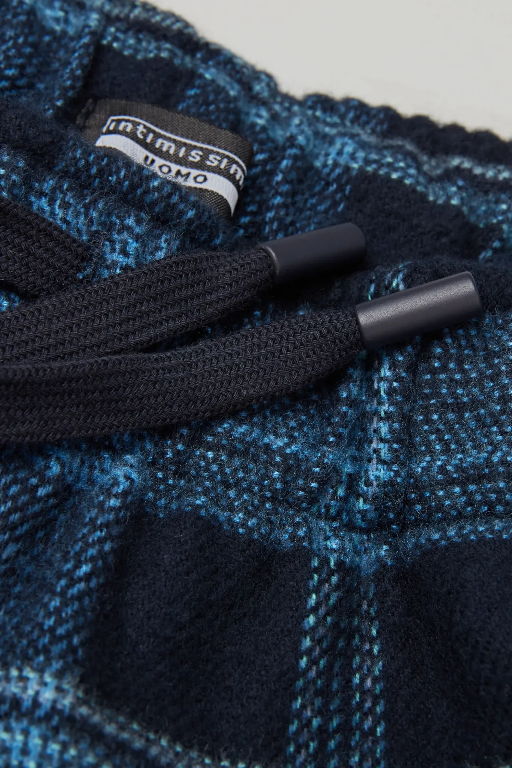 Pantaloni Tela di Cotone Garzata Stampa Check Blu Denim