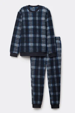 Pigiama Lungo Teddy Tartan Blu