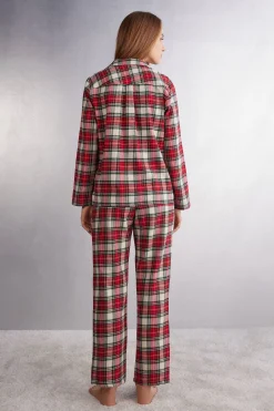 Pigiama Lungo Tela di Cotone Garzata Warm Tartan