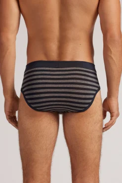 Slip Cotone Superior Stampa Righe Blu Grigio