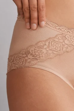 Slip Vita Semi-alta in Cotone e Pizzo