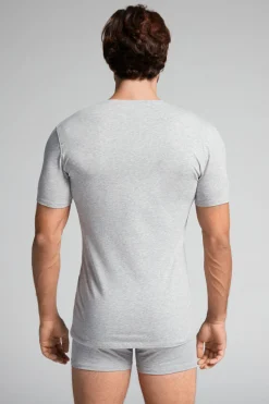 T-shirt Scollo a V in Cotone Superior Elasticizzato