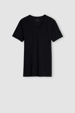 T-shirt Scollo a V in Cotone Superior Elasticizzato